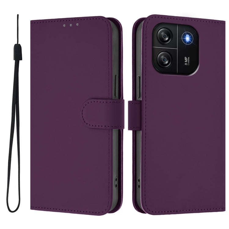For Blackview Wave 6C Skin Feel Solid Color Leather Phone Case with Lanyard(Violet)