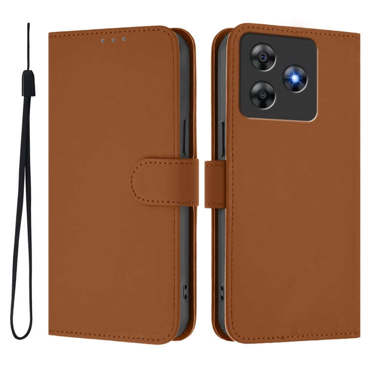 For Blackview Wave 8C Skin Feel Solid Color Leather Phone Case with Lanyard(Brown)