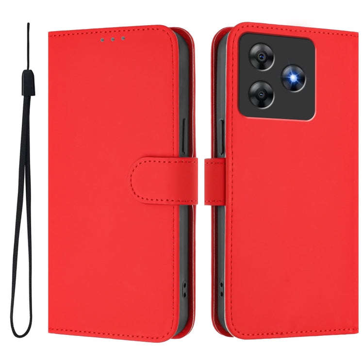 For Blackview Wave 8C Skin Feel Solid Color Leather Phone Case with Lanyard(Red)