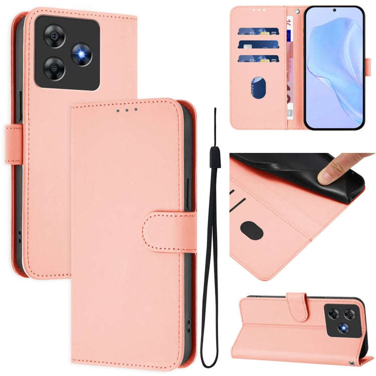 For Blackview Wave 8C Skin Feel Solid Color Leather Phone Case with Lanyard(Pink)