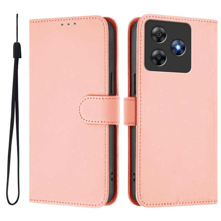 For Blackview Wave 8C Skin Feel Solid Color Leather Phone Case with Lanyard(Pink)