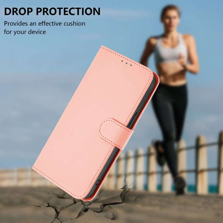 For Blackview Wave 8C Skin Feel Solid Color Leather Phone Case with Lanyard(Pink)