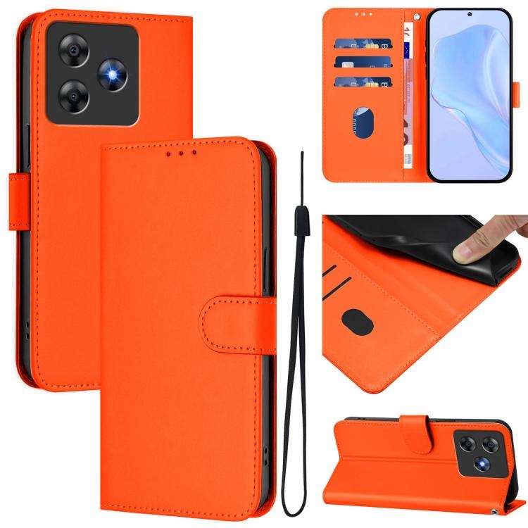 For Blackview Wave 8C Skin Feel Solid Color Leather Phone Case with Lanyard(Orange)