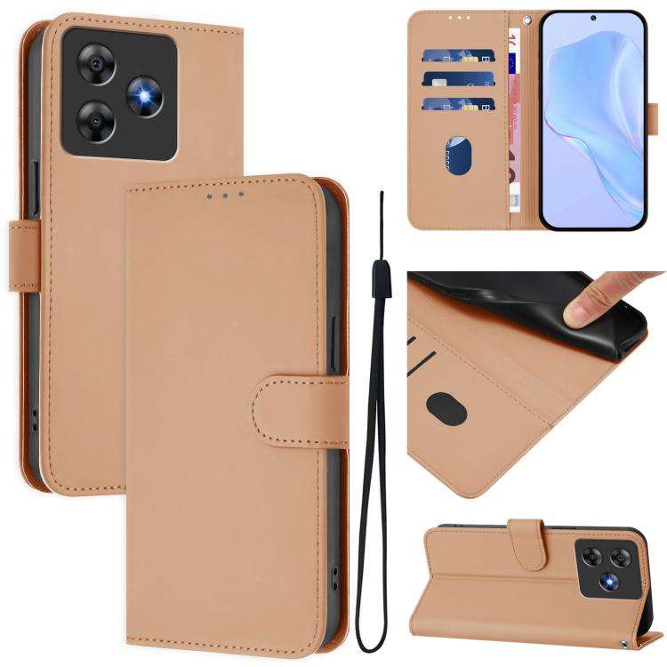 For Blackview Wave 8C Skin Feel Solid Color Leather Phone Case with Lanyard(Nude)