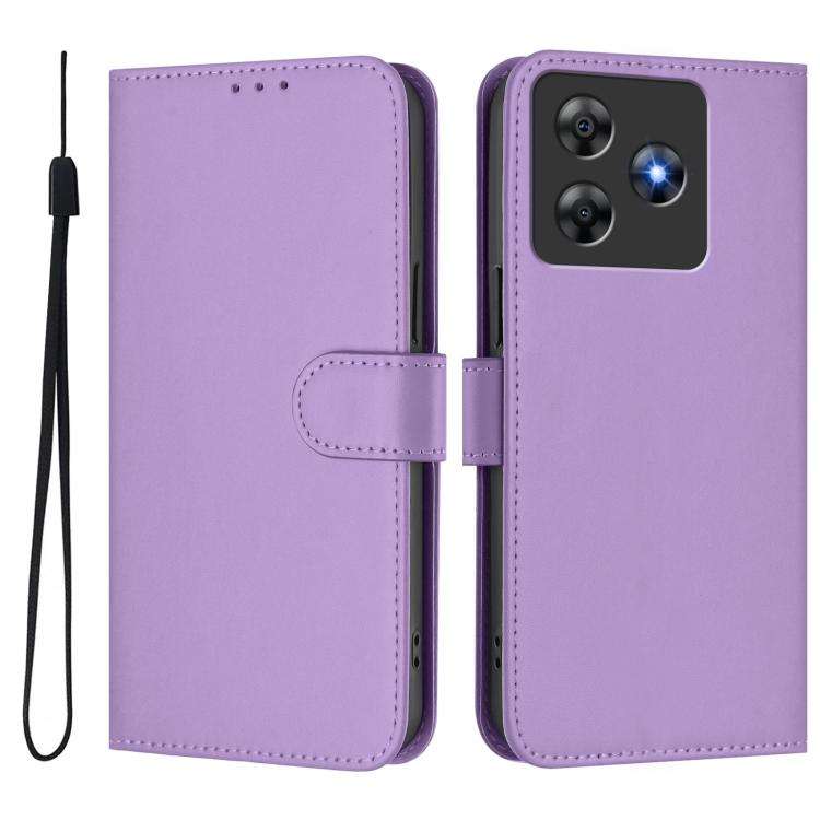 For Blackview Wave 8C Skin Feel Solid Color Leather Phone Case with Lanyard(Lavender Purple)