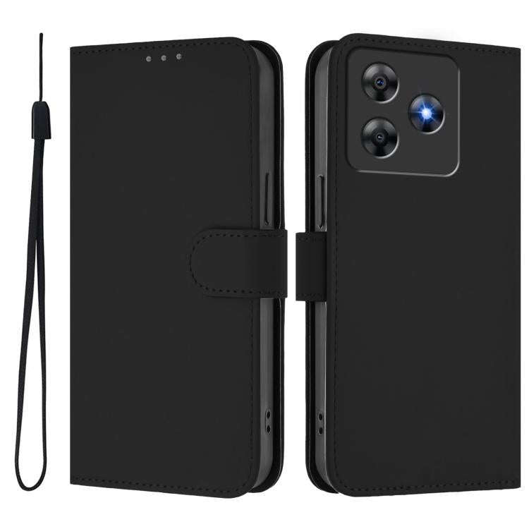 For Blackview Wave 8C Skin Feel Solid Color Leather Phone Case with Lanyard(Black)