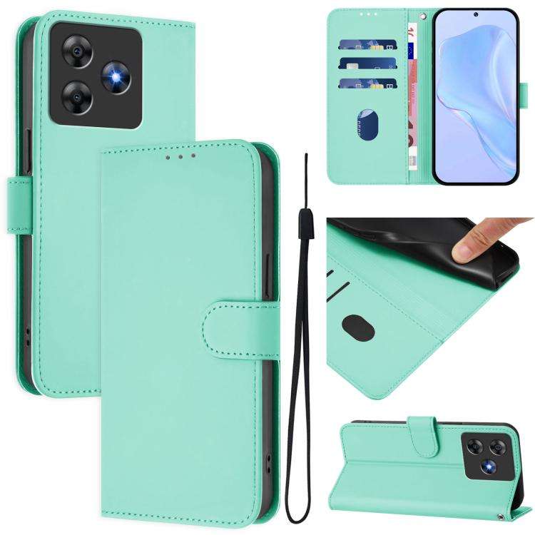 For Blackview Wave 8C Skin Feel Solid Color Leather Phone Case with Lanyard(Mint Green)