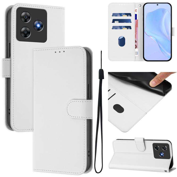 For Blackview Wave 8C Skin Feel Solid Color Leather Phone Case with Lanyard(White)