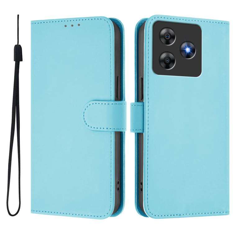 For Blackview Wave 8C Skin Feel Solid Color Leather Phone Case with Lanyard(Sky Blue)