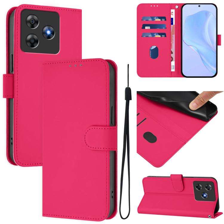 For Blackview Wave 8C Skin Feel Solid Color Leather Phone Case with Lanyard(Rose Red)
