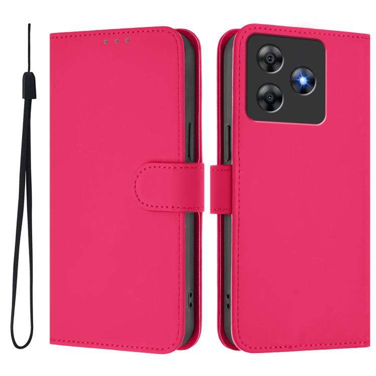 For Blackview Wave 8C Skin Feel Solid Color Leather Phone Case with Lanyard(Rose Red)