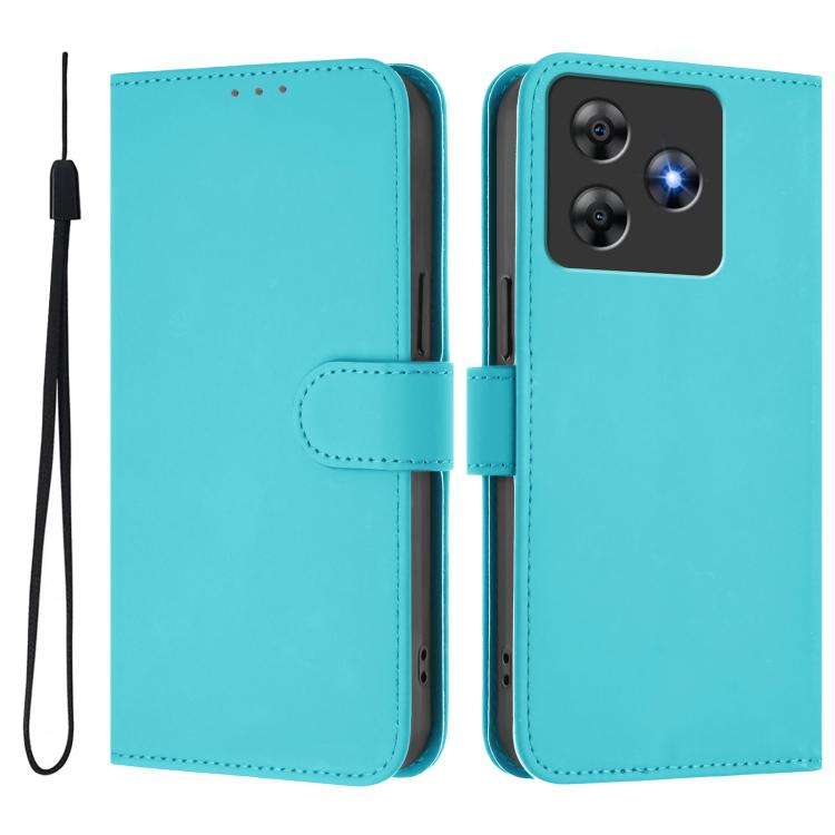 For Blackview Wave 8C Skin Feel Solid Color Leather Phone Case with Lanyard(Lake Blue)