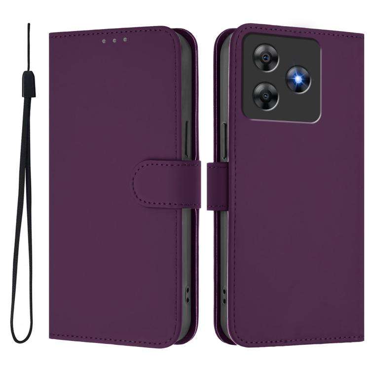 For Blackview Wave 8C Skin Feel Solid Color Leather Phone Case with Lanyard(Violet)