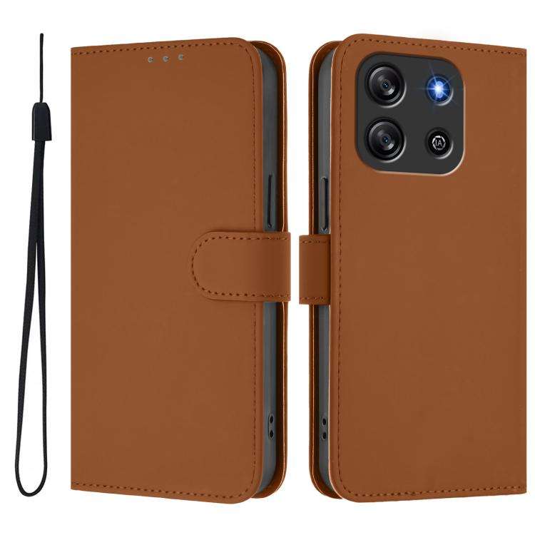 For Blackview Oscal Flat 1C Skin Feel Solid Color Leather Phone Case with Lanyard(Brown)