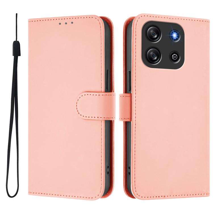 For Blackview Oscal Flat 1C Skin Feel Solid Color Leather Phone Case with Lanyard(Pink)