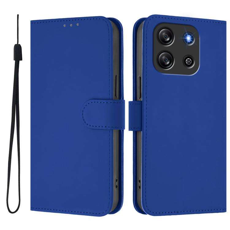 For Blackview Oscal Flat 1C Skin Feel Solid Color Leather Phone Case with Lanyard(Dark Blue)