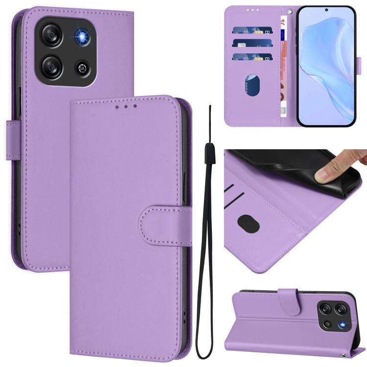 For Blackview Oscal Flat 1C Skin Feel Solid Color Leather Phone Case with Lanyard(Lavender Purple)