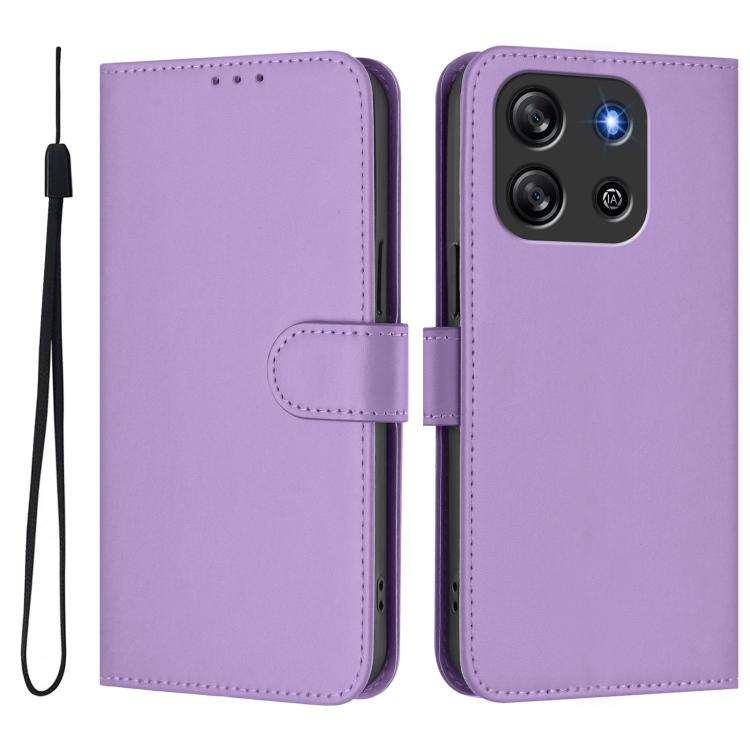 For Blackview Oscal Flat 1C Skin Feel Solid Color Leather Phone Case with Lanyard(Lavender Purple)
