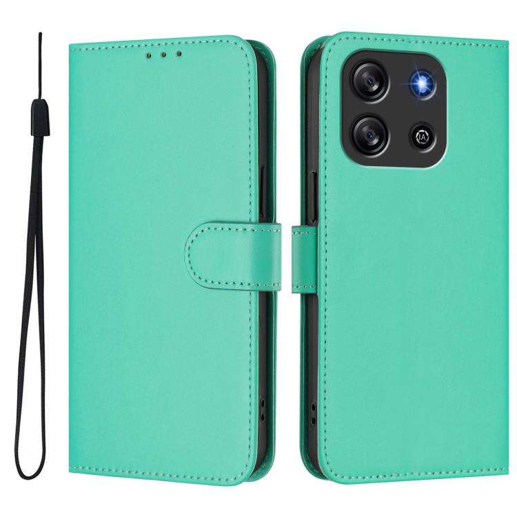 For Blackview Oscal Flat 1C Skin Feel Solid Color Leather Phone Case with Lanyard(Green)