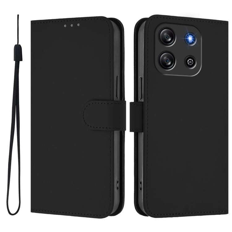 For Blackview Oscal Flat 1C Skin Feel Solid Color Leather Phone Case with Lanyard(Black)