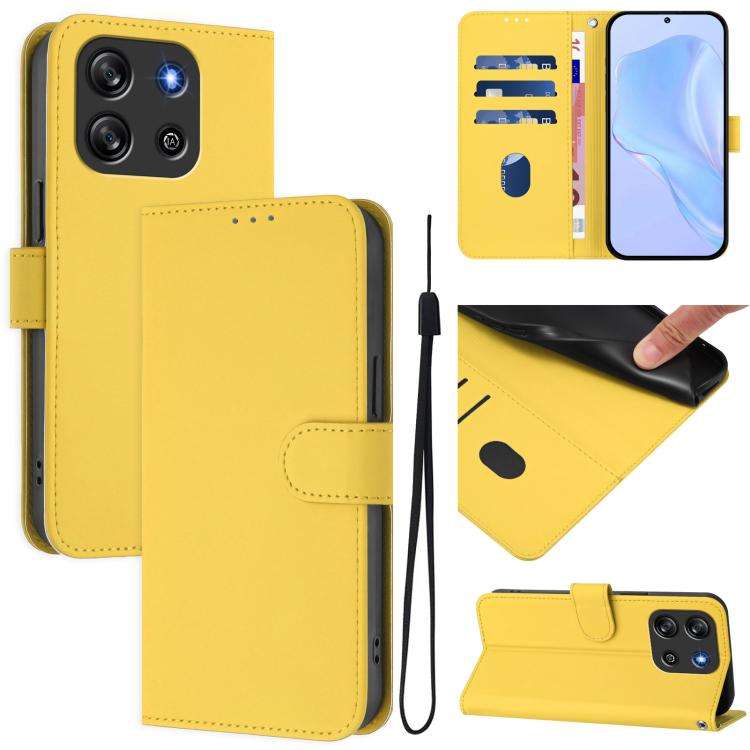 For Blackview Oscal Flat 1C Skin Feel Solid Color Leather Phone Case with Lanyard(Lemon Yellow)