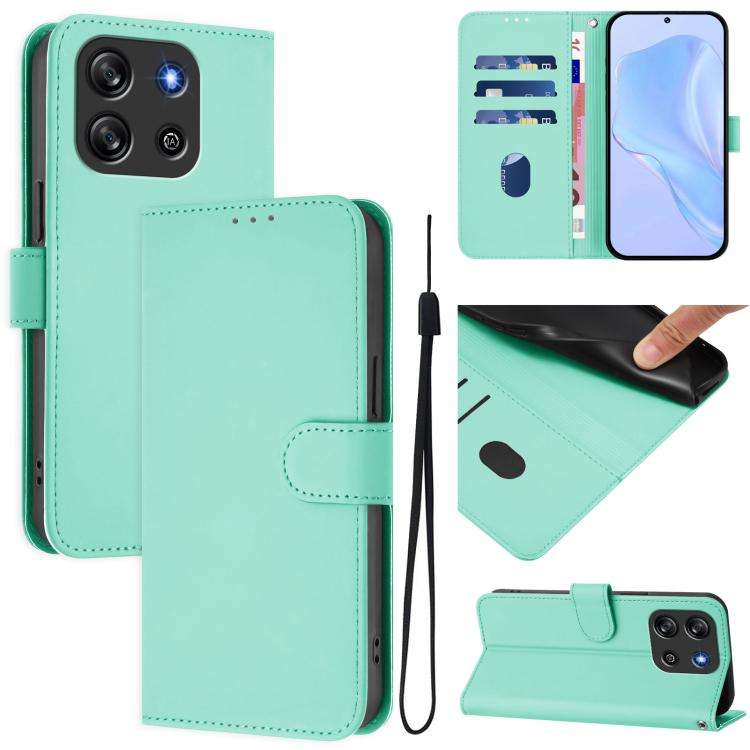 For Blackview Oscal Flat 1C Skin Feel Solid Color Leather Phone Case with Lanyard(Mint Green)