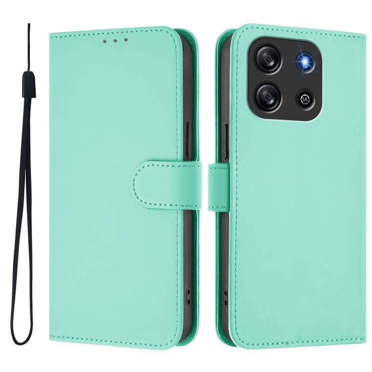 For Blackview Oscal Flat 1C Skin Feel Solid Color Leather Phone Case with Lanyard(Mint Green)