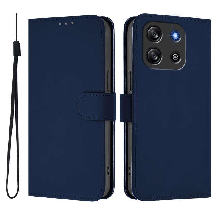 For Blackview Oscal Flat 1C Skin Feel Solid Color Leather Phone Case with Lanyard(Navy Blue)