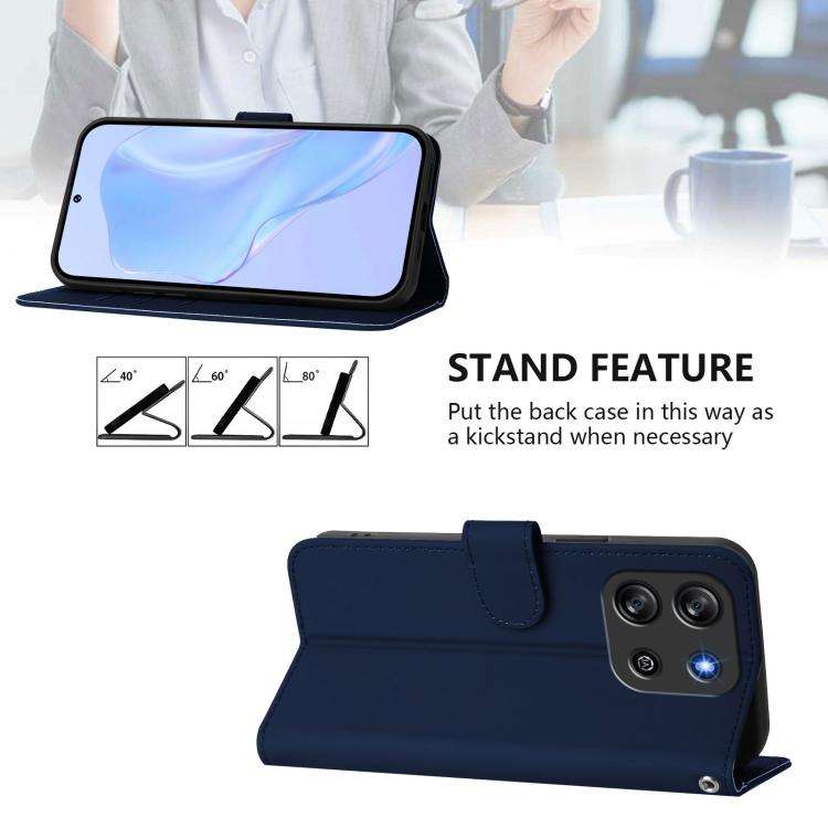 For Blackview Oscal Flat 1C Skin Feel Solid Color Leather Phone Case with Lanyard(Navy Blue)