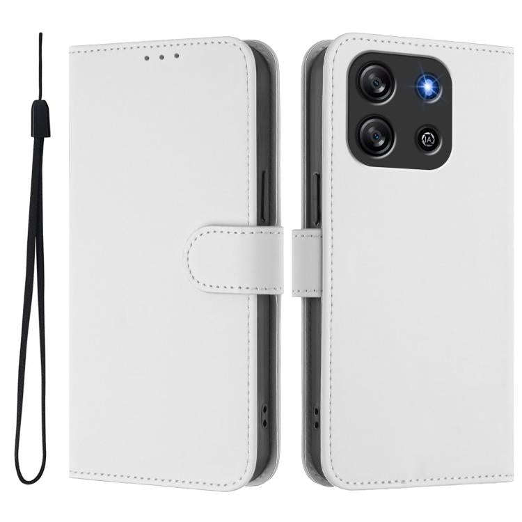 For Blackview Oscal Flat 1C Skin Feel Solid Color Leather Phone Case with Lanyard(White)