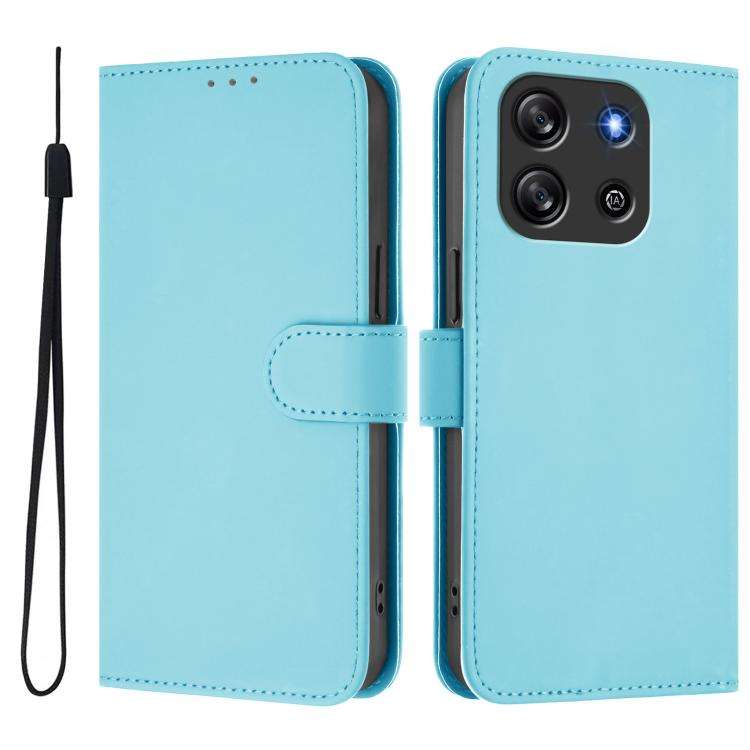 For Blackview Oscal Flat 1C Skin Feel Solid Color Leather Phone Case with Lanyard(Sky Blue)