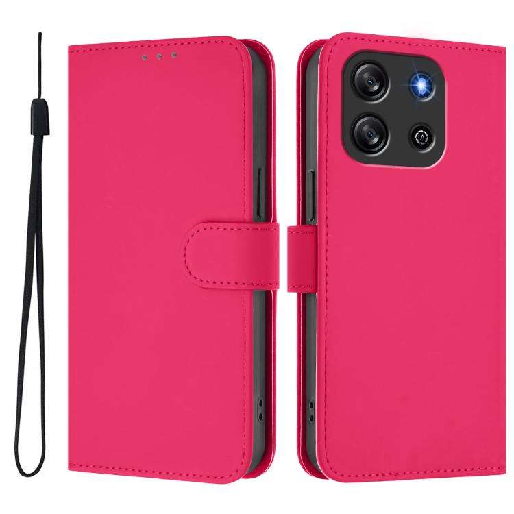 For Blackview Oscal Flat 1C Skin Feel Solid Color Leather Phone Case with Lanyard(Rose Red)