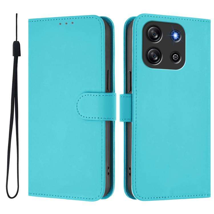 For Blackview Oscal Flat 1C Skin Feel Solid Color Leather Phone Case with Lanyard(Lake Blue)