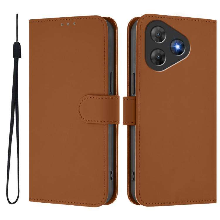 For Blackview Oscal Flat 2 / 2C Skin Feel Solid Color Leather Phone Case with Lanyard(Brown)