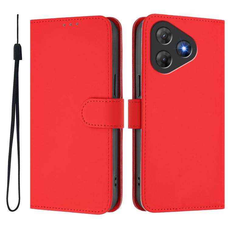 For Blackview Oscal Flat 2 / 2C Skin Feel Solid Color Leather Phone Case with Lanyard(Red)