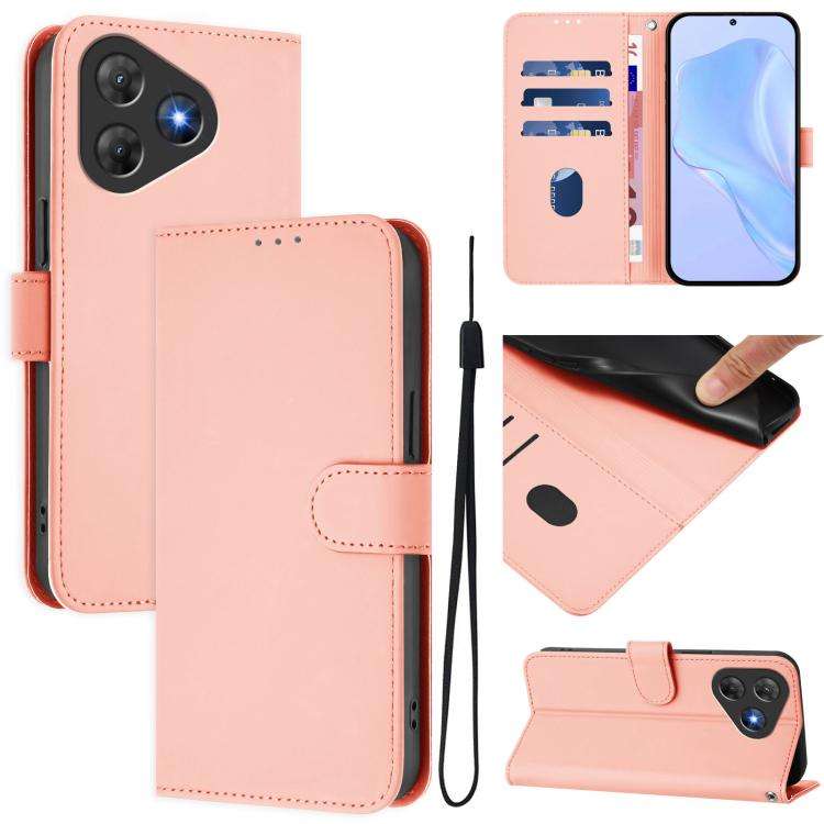 For Blackview Oscal Flat 2 / 2C Skin Feel Solid Color Leather Phone Case with Lanyard(Pink)