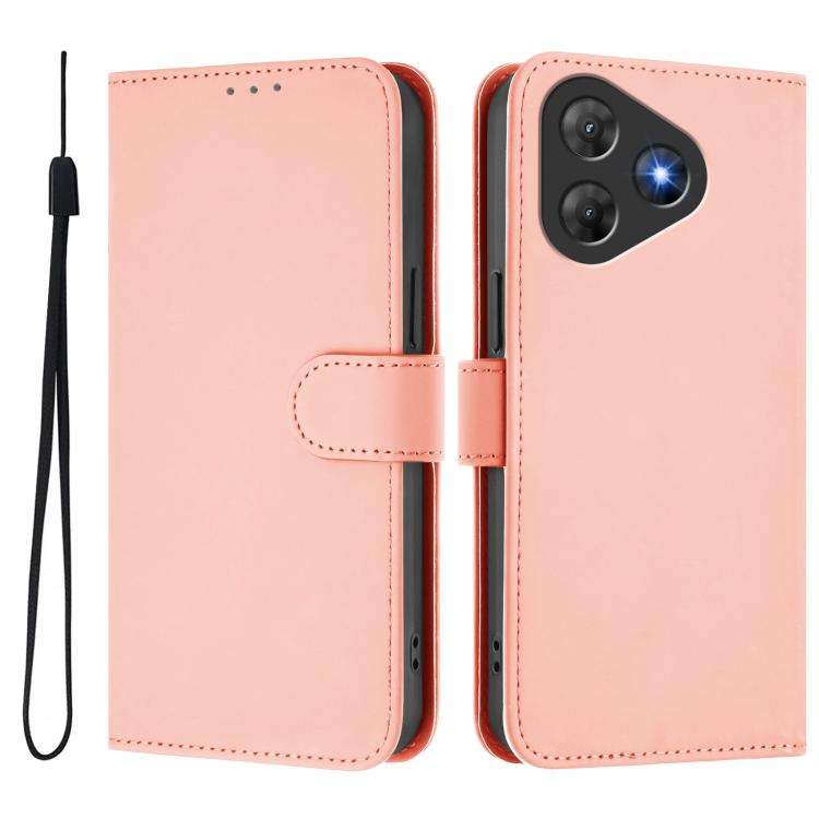 For Blackview Oscal Flat 2 / 2C Skin Feel Solid Color Leather Phone Case with Lanyard(Pink)