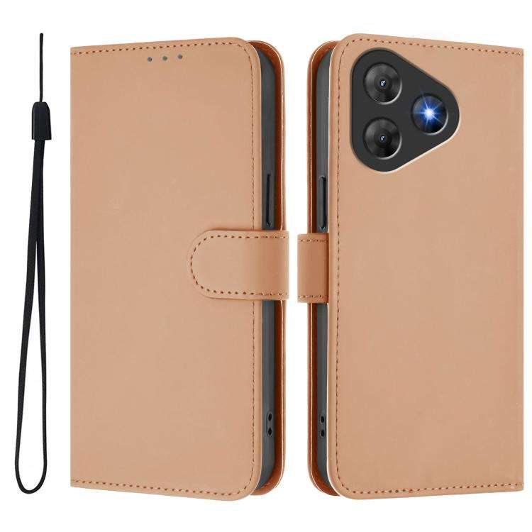 For Blackview Oscal Flat 2 / 2C Skin Feel Solid Color Leather Phone Case with Lanyard(Nude)