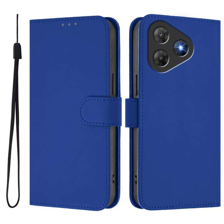 For Blackview Oscal Flat 2 / 2C Skin Feel Solid Color Leather Phone Case with Lanyard(Dark Blue)