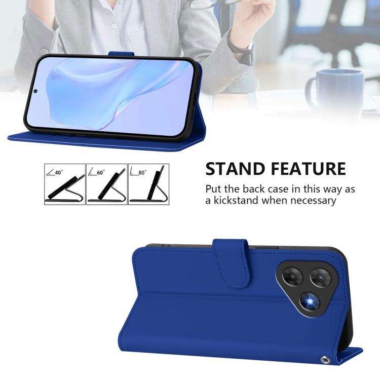 For Blackview Oscal Flat 2 / 2C Skin Feel Solid Color Leather Phone Case with Lanyard(Dark Blue)