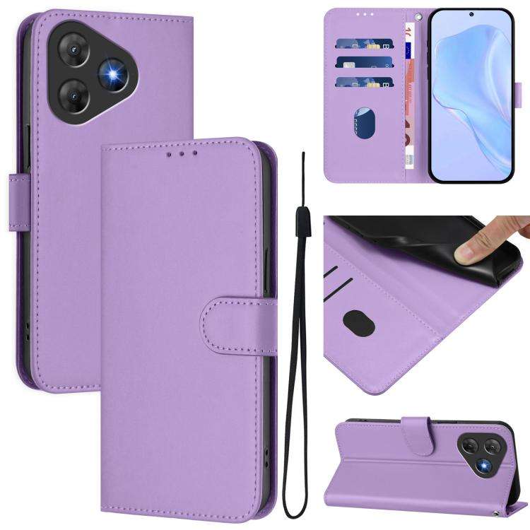 For Blackview Oscal Flat 2 / 2C Skin Feel Solid Color Leather Phone Case with Lanyard(Lavender Pu...