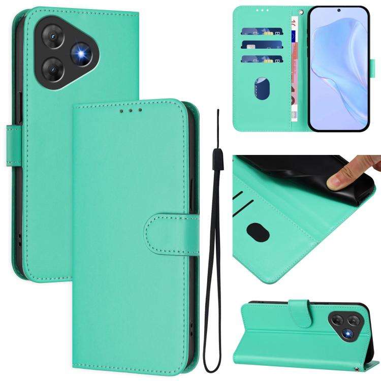 For Blackview Oscal Flat 2 / 2C Skin Feel Solid Color Leather Phone Case with Lanyard(Green)