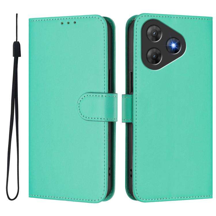For Blackview Oscal Flat 2 / 2C Skin Feel Solid Color Leather Phone Case with Lanyard(Green)