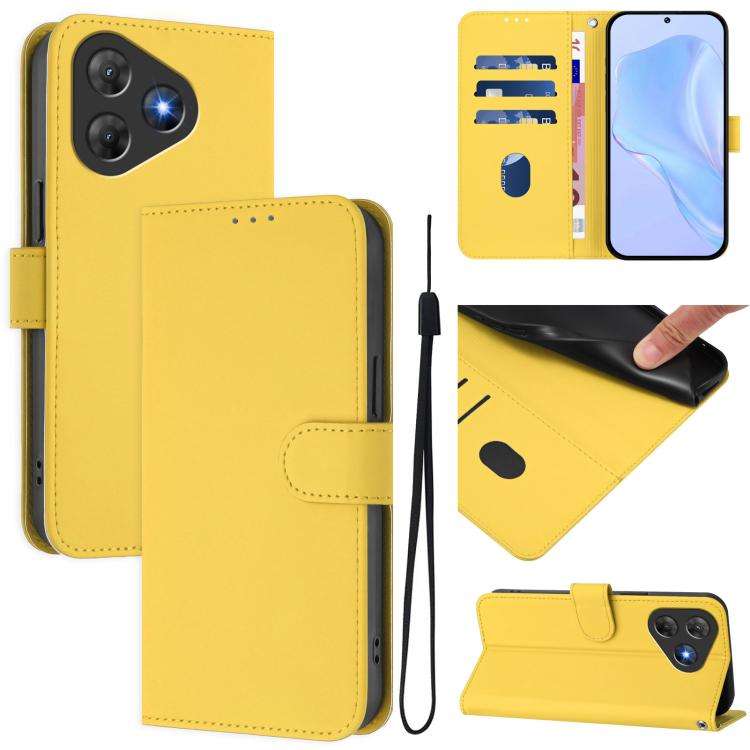 For Blackview Oscal Flat 2 / 2C Skin Feel Solid Color Leather Phone Case with Lanyard(Lemon Yellow)