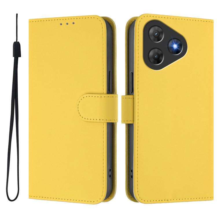 For Blackview Oscal Flat 2 / 2C Skin Feel Solid Color Leather Phone Case with Lanyard(Lemon Yellow)