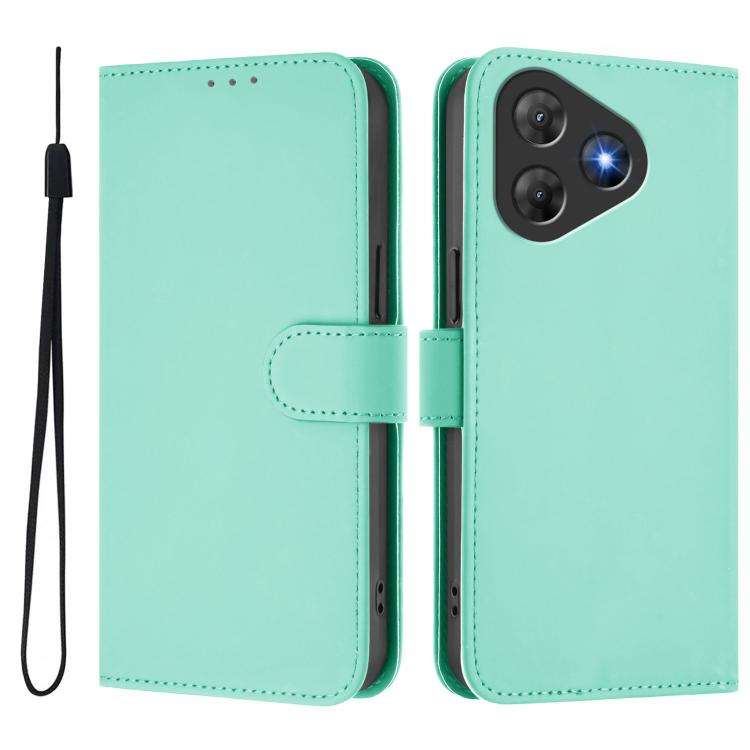 For Blackview Oscal Flat 2 / 2C Skin Feel Solid Color Leather Phone Case with Lanyard(Mint Green)