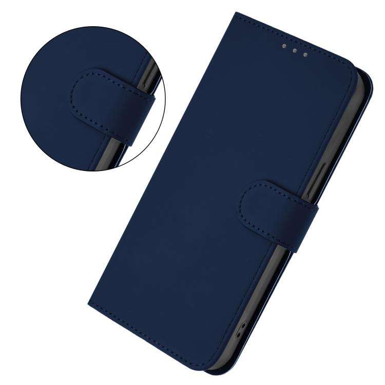 For Blackview Oscal Flat 2 / 2C Skin Feel Solid Color Leather Phone Case with Lanyard(Navy Blue)
