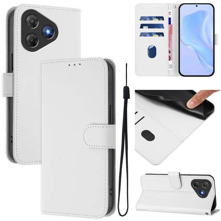 For Blackview Oscal Flat 2 / 2C Skin Feel Solid Color Leather Phone Case with Lanyard(White)