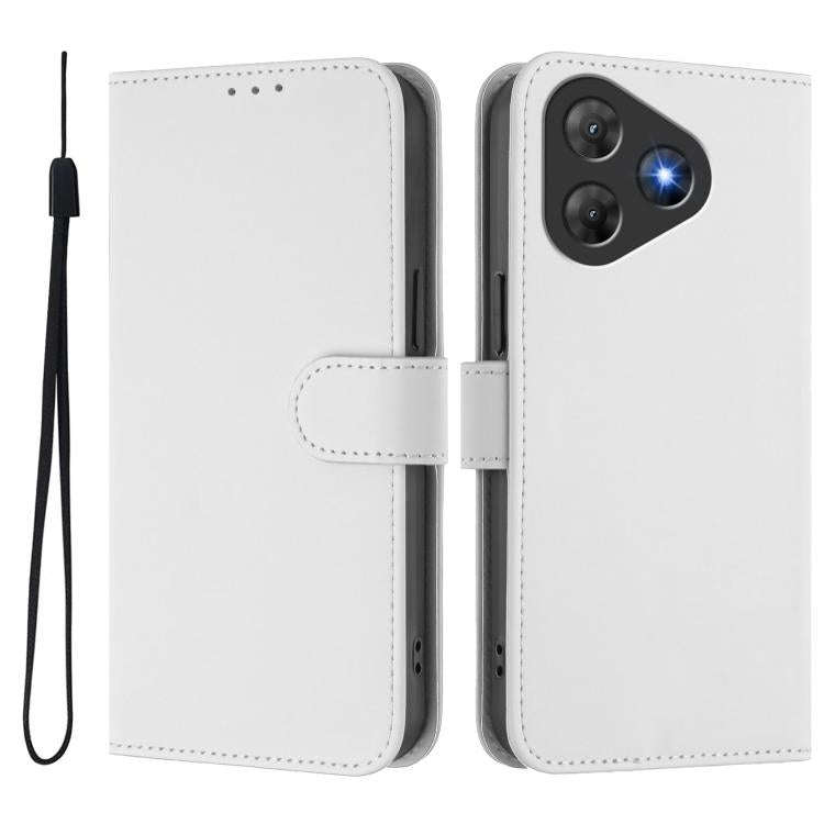 For Blackview Oscal Flat 2 / 2C Skin Feel Solid Color Leather Phone Case with Lanyard(White)