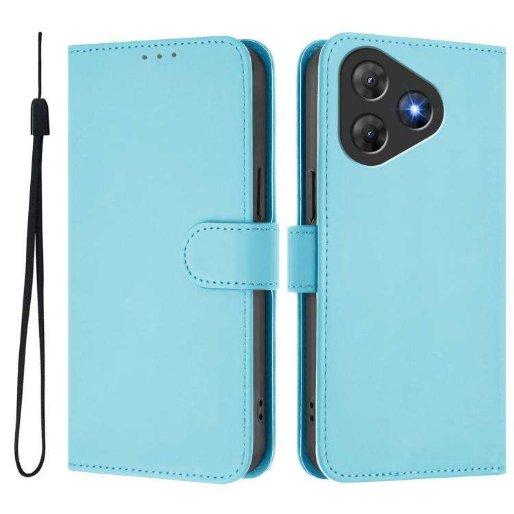 For Blackview Oscal Flat 2 / 2C Skin Feel Solid Color Leather Phone Case with Lanyard(Sky Blue)